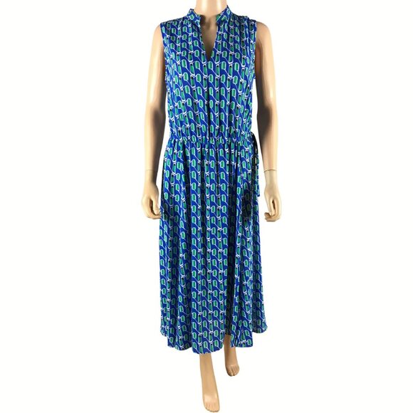 Anne Klein Plus Size 1X Blue Printed Drawstring Midi Dress NEW - Picture 3 of 11